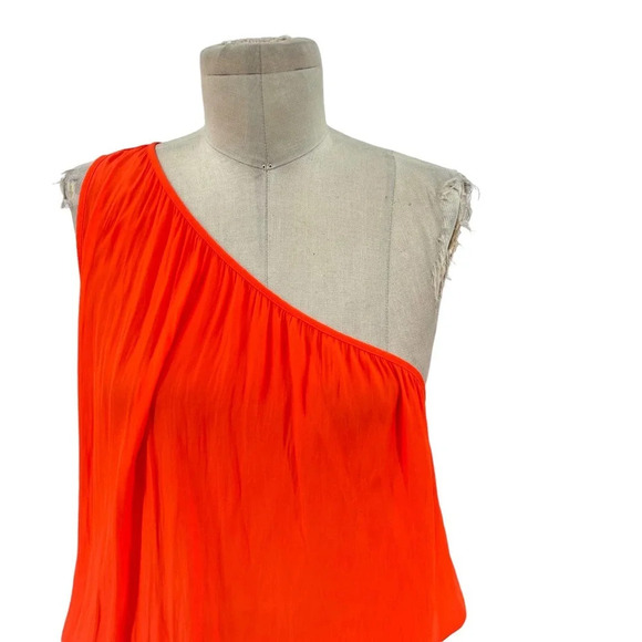 Ramy Brook Leila One Shoulder Smocked Mini Dress Red Orange Size Large - Picture 3 of 11